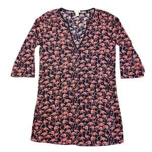 J. Crew Women's XS Blue Pink Flamingo Lightweight Cotton Tunic Beachwear Top